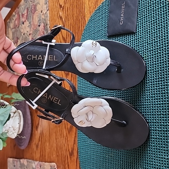 None Shoes - Beautiful black and white Sandals  with Camilla flower design